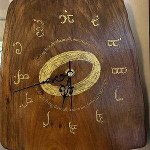 Lord of the Ring Rustic Wooden Wall Clock with Gold Accents
